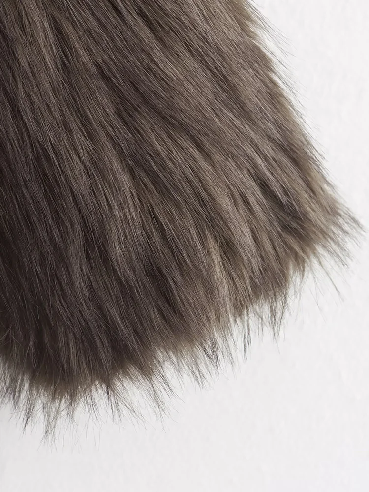 HH Women Winter Warm Coat Long Sleeves Lapel One Button Loose Jacket Faux Fur Effect Casual Female Fashion Solid Street Coat