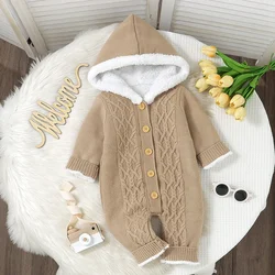 Newborn Baby Rompers Knit Infant Girls Boy Jumpsuit Long Sleeve Winter Toddler Kid Clothing 0-18M Overalls Fashion Hooded Fleece