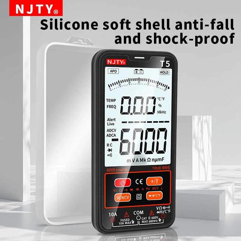 NJTY Smart Digital Multimeter AC DC 600V Voltage 10A Current True RMS Multimetro 6000 Counts Ohm Professional Electrician Tester