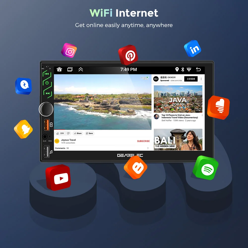 مشغل وسائط متعددة عالمي مع شاشة لمس عالية الدقة ، راديو سيارة ، مشغل سيارة أندرويد ، FM ، بلوتوث ، 2 دين ، 13 بوصة ، 7 بوصة #3