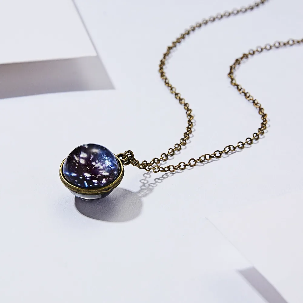 Creative Fashion Luminous Starry Sky Nebula Earth Moon Universe Geometric Pendant Necklace for Women Space Party Jewelry Gifts