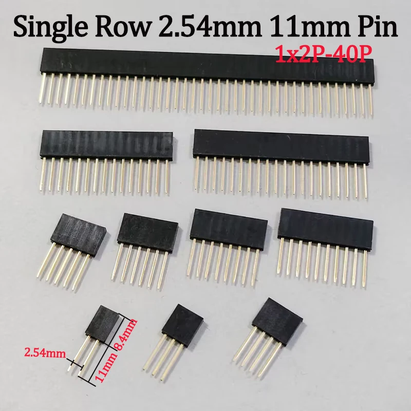 10 Stück 2,54mm Rastermaß Gerade Stiftleiste Verlängert 11mm Stiftleiste Buchsenleiste 1x2/3/4/5/6/8/10/15/20/40 Pin Einreihige PCB-Buchse
