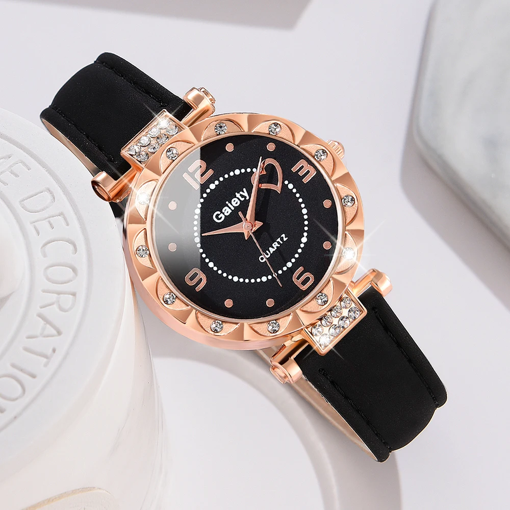 GAIETY Simple Luxury Love Element Leather Black Strap Watch Casual Fashion Quartz Watch Is The Perfect Gift For Her (No Box)