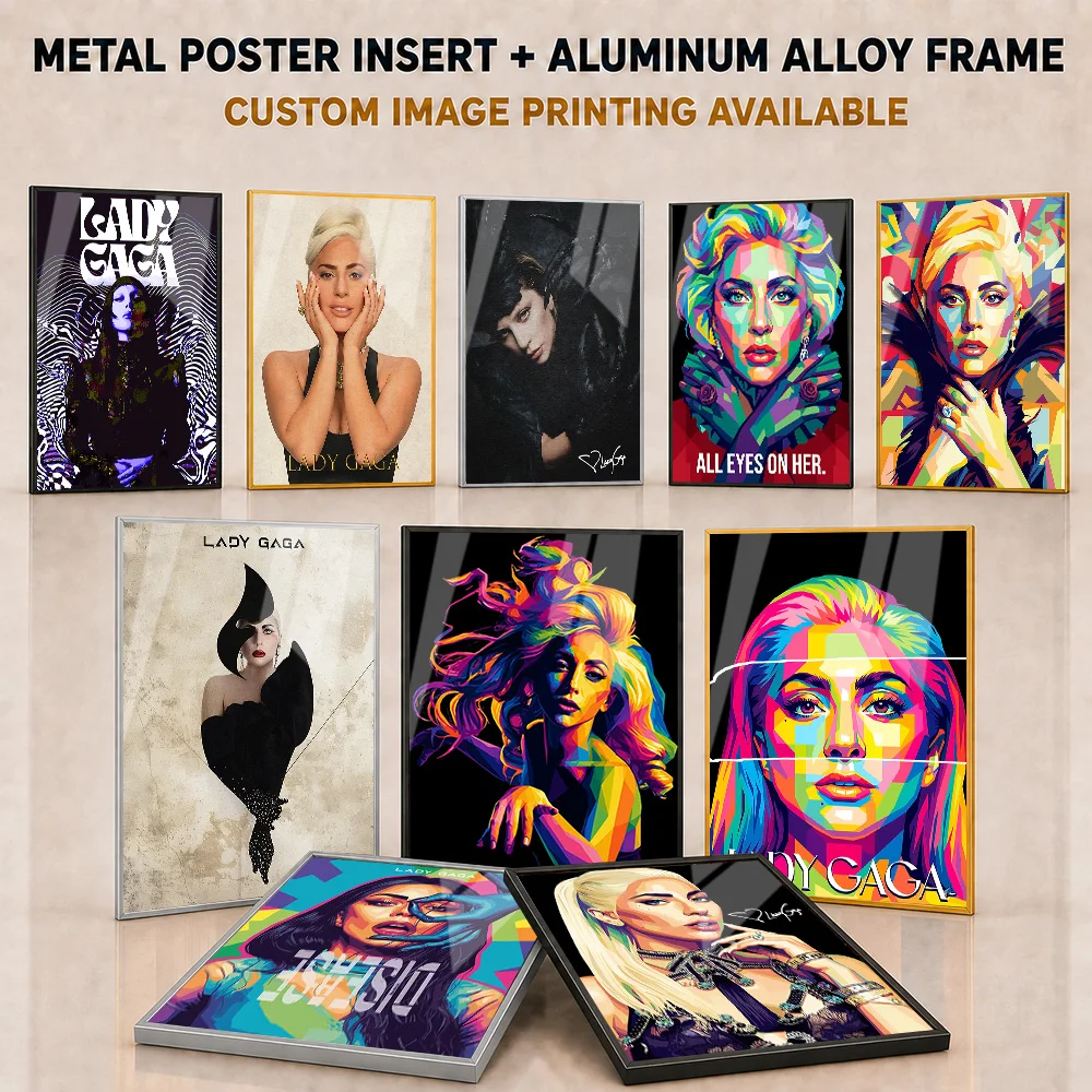 Lady Gaga Framed Metal Print Customized Photo Vibrant Pop Singer Style Wall Art For Bedroom And Recording Studio Collector Gift