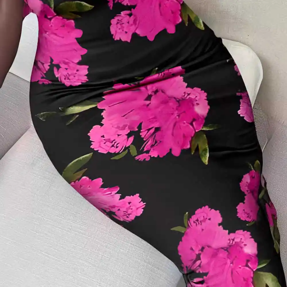 패셔너블한 레이스 스플라이스 스트랩 프린트 바디콘 드레스 여성용 브이넥 폴리에스터 봄 여름 가을 겨울 타이트 핏 드레스