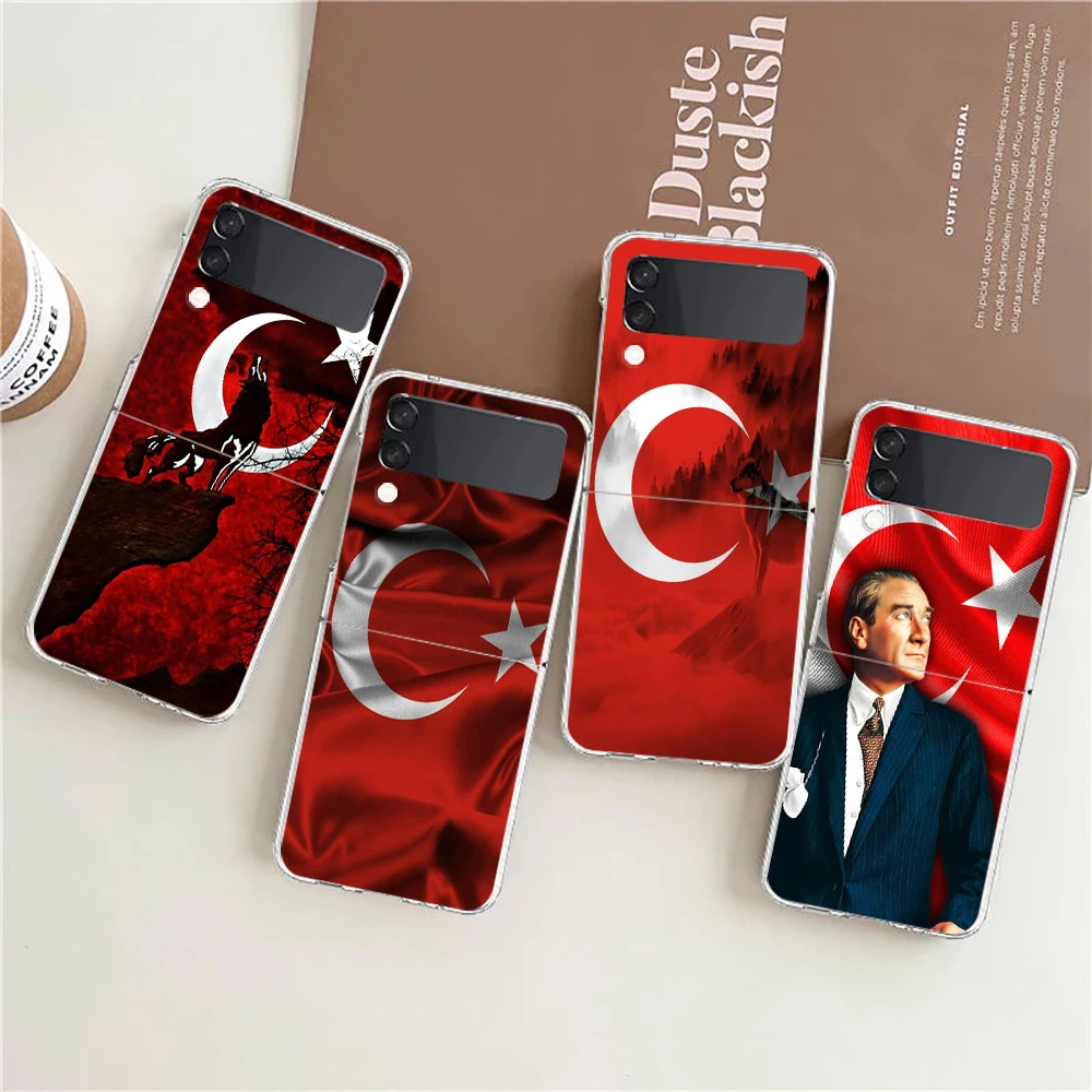 Phone Cover For Samsung Galaxy Z Flip 6 5 4 Case Transparent For Samsung Z Flip 3 Hard PC Foldable Shell Turkey Passport Capas