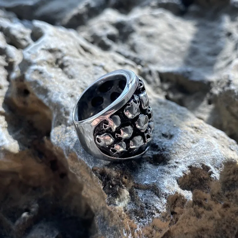 Domineering Fashion Skull Vintage Stainless Steel Ring Gift For Mens Skeleton Jewelry Punk Metal Retro Steel Hip Hop Wholesale