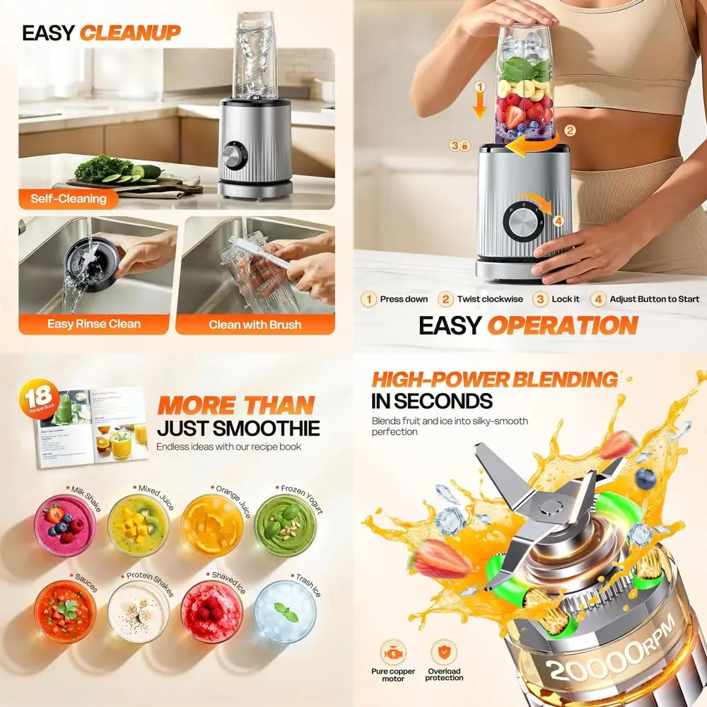 Licuadora Portátil con 2 Vasos de 24 oz para Smoothies, Batidos y Recetas Nutritivas