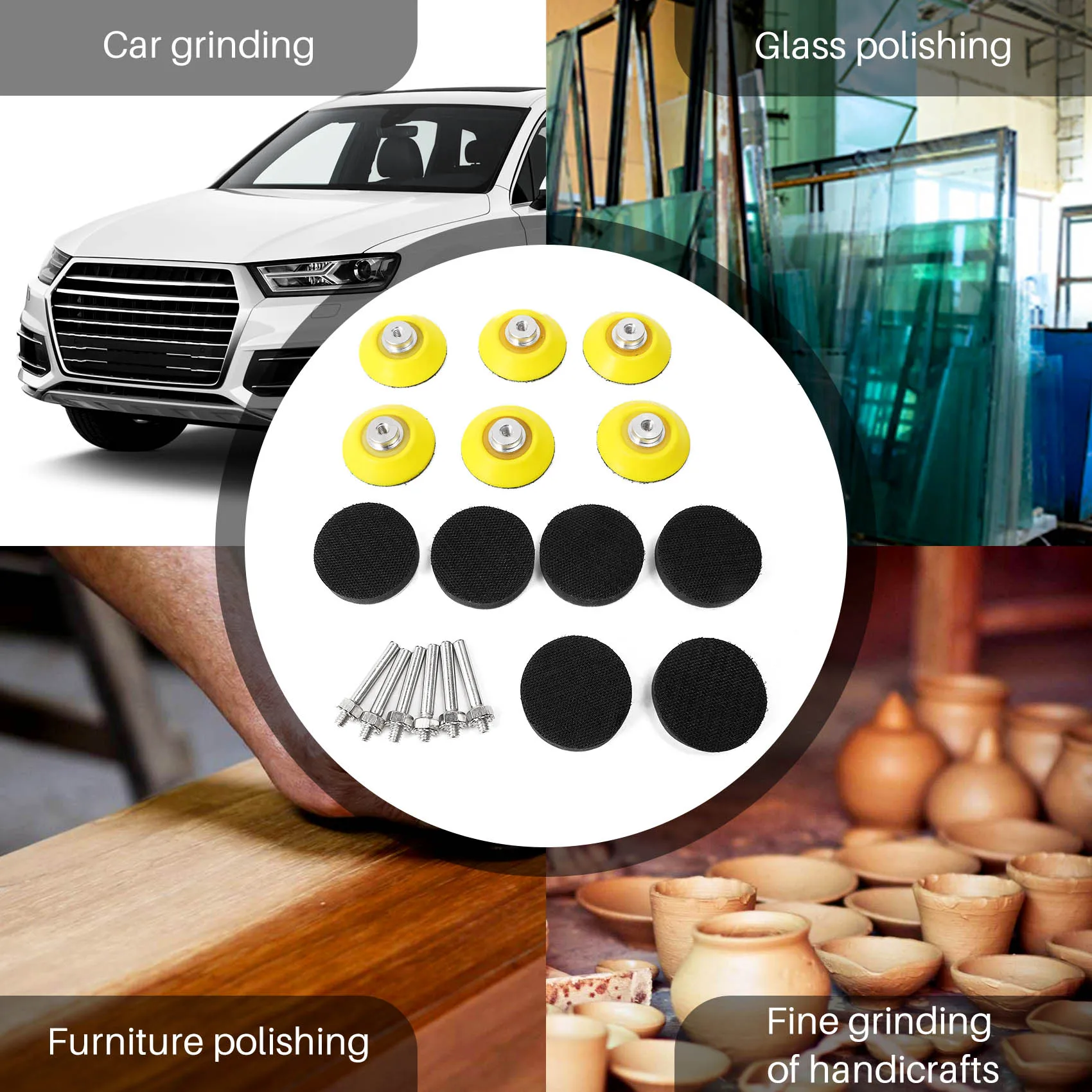 AS63-6 Buah Bantalan Pengamplasan Kait dan Lingkaran 2 Inci Bantalan Pengganti Cakram Pengamplasan dengan Bor Batang 1/4 Inci dan Bantalan Penyangga Busa