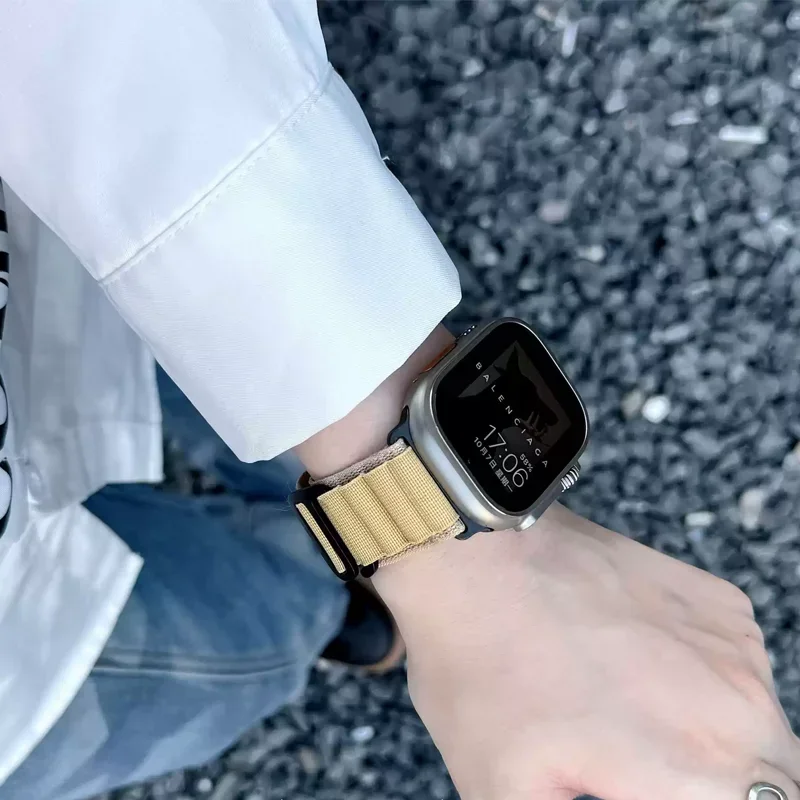 حزام لساعة أبل الترا 2 الفرقة 49 مللي متر 46 مللي متر-45 مللي متر-44 مللي متر 42 مللي متر-41 مللي متر النايلون جبال الألب حلقة سوار كوريا iWatch سلسلة 10/se/9/6 8 7 5