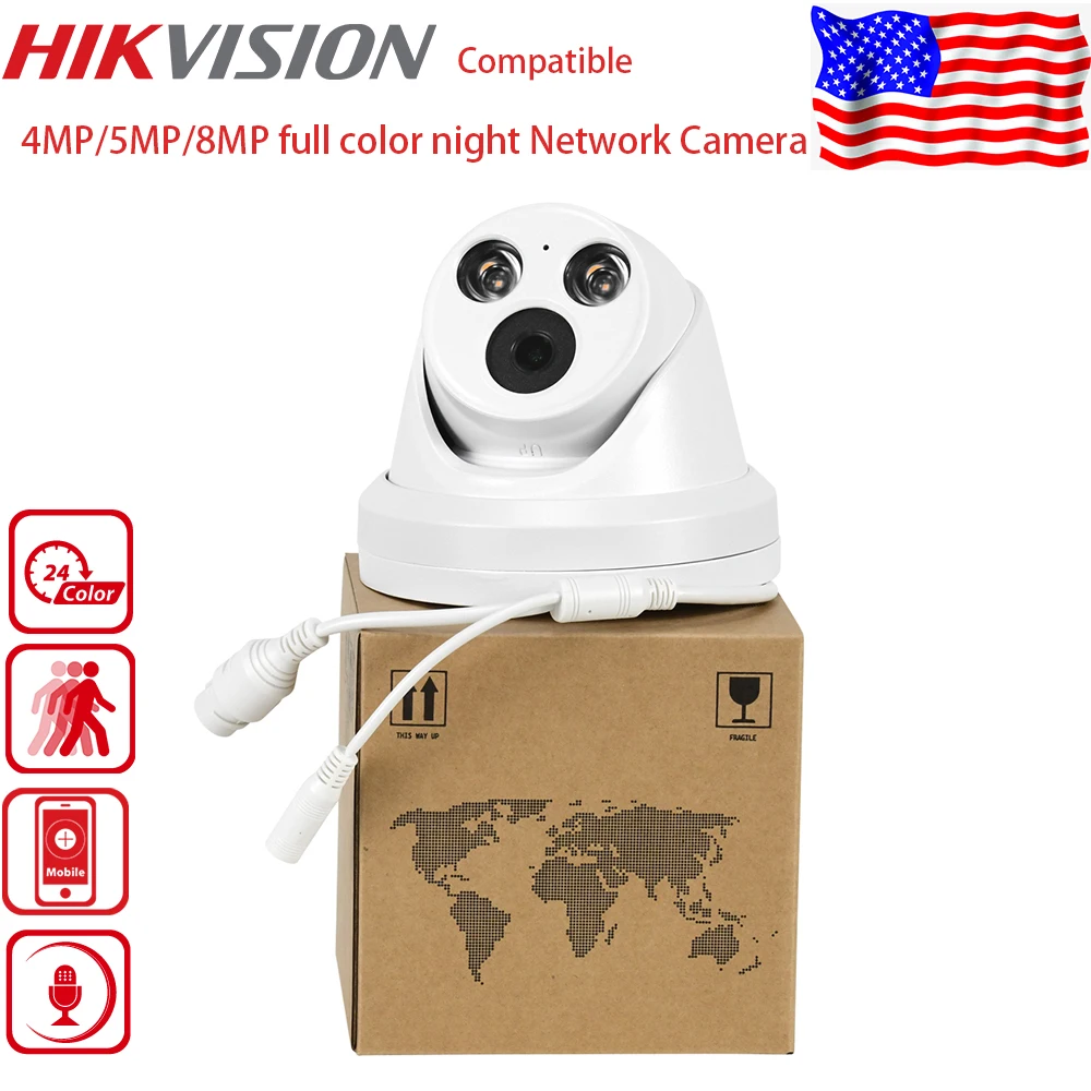 

Полноцветная IP-камера 4MP 5MP 8MP со встроенным микрофоном, совместимая с Hikvision, IP67, с функциями обнаружения людей и транспортных средств, обнаружения движения, 2.8 мм