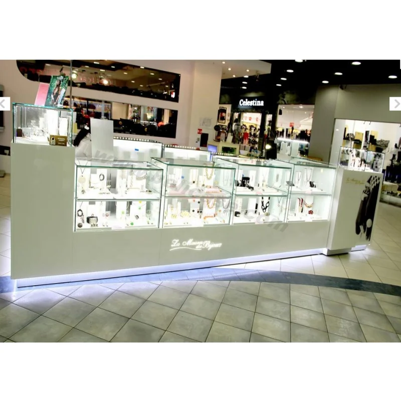 Custom, high quality white jewelry kiosk retail mall kiosk design modern jewelry display showcase boutique jewellery kiosk