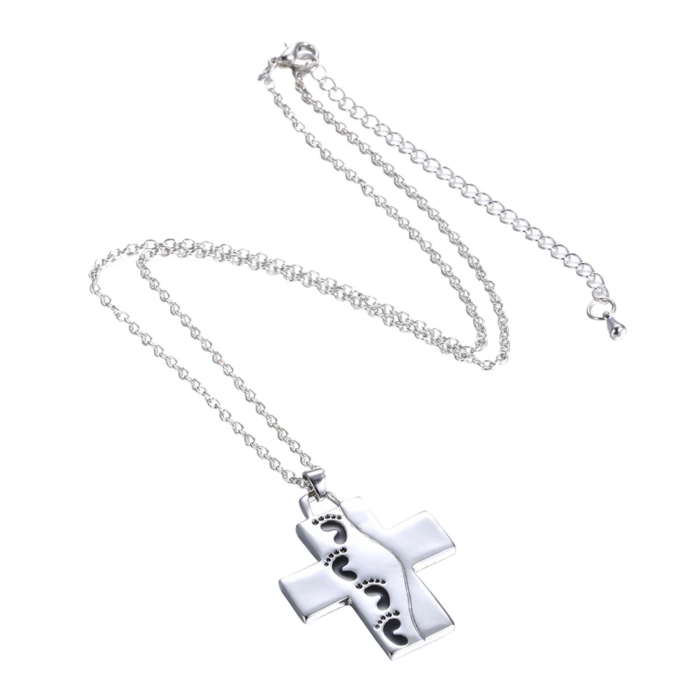 

Foot Shape Necklace with Reversible Cross Pendant Christian Jewelry for Men Women Daily Wear Religious Gift for Mom Mother's