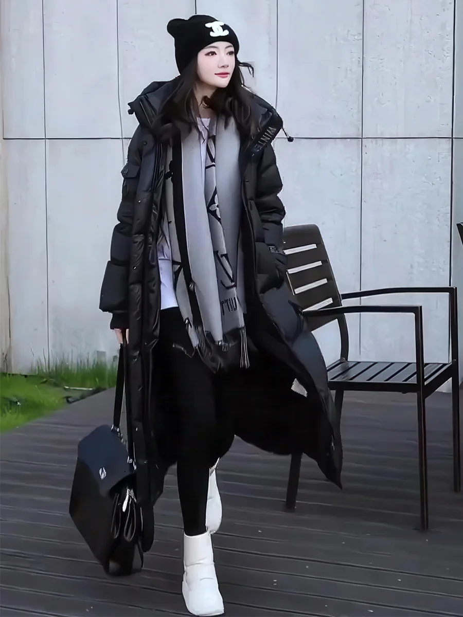 

Женская длинная утепленная куртка с капюшоном, белая, на пуху, теплая верхняя одежда, зимняя новинка, корейская версия, маленький размер