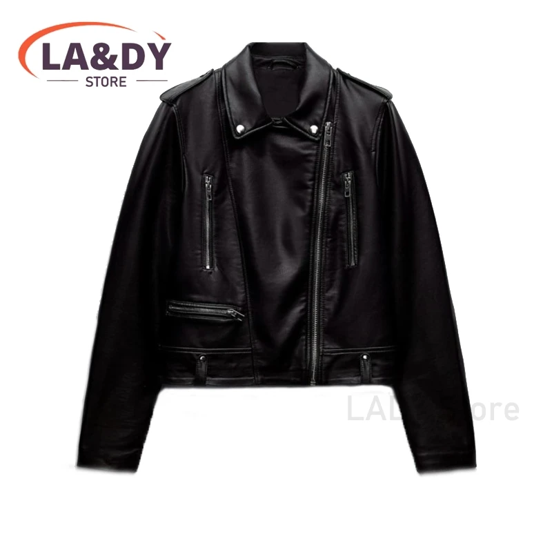 Faux Leather Jacket Coat Women 2024 Autumn Winter Fashion Zipper Female Casual High Quality Long Sleeve Pockets Biker Outerwears