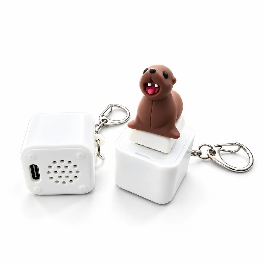 Screaming Seal Fidget Button Keychain Koala Rechargeable Keyboard Fidget Toys Sound Light Up Clicky Animal Keycap