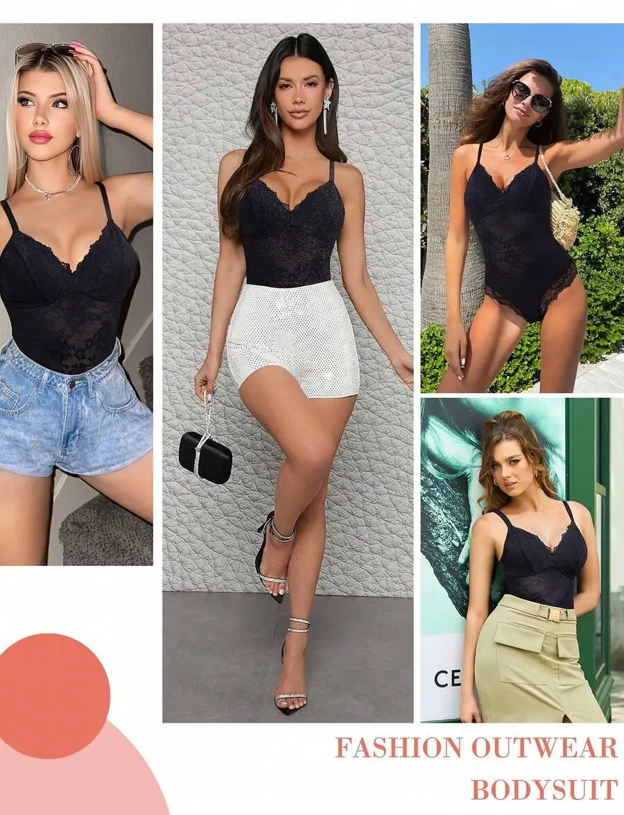 Nebility Lace Shapewear Bodysuit For Women Tummy Control Body Shaper V Neck Fajas Sculpting Tank Tops Slimming Camisole Corset