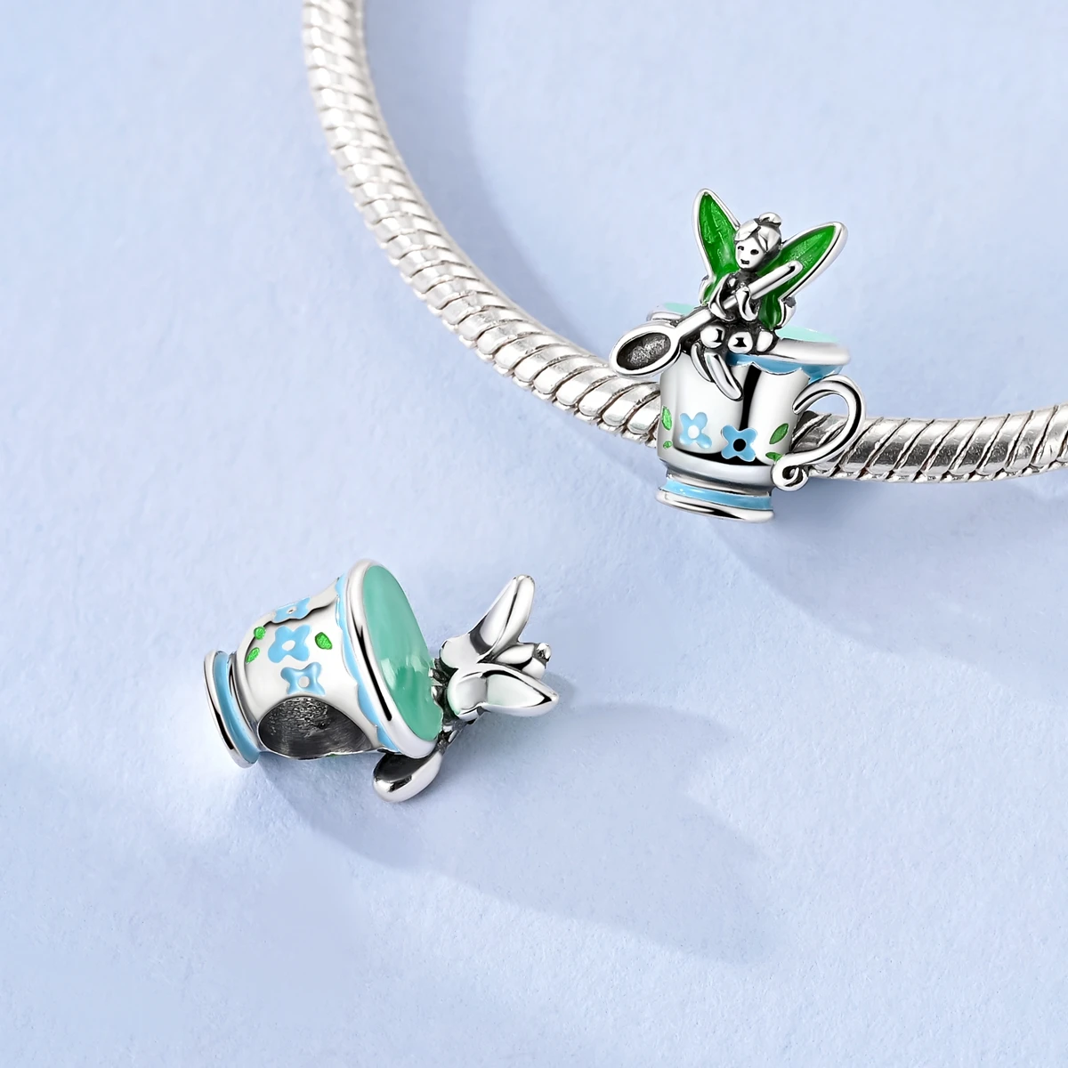 Original 925 Sterling Silver Flower Tea Cup Charms Beads CZ Zircon Dangle For Women Fine DIY Birthday Jewelry Gifts