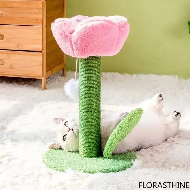 Tulip Shaped Cat Tower Scratching Column Sisal Cat Scratching Cute Board Kitten Teasing Toys Tree House Pet Supplies