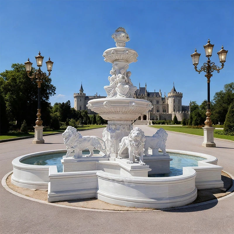 Eco-Friendly Minimalist Design Huge Outdoor  Water Lion Fountain and Lady Statue for Garden Deposit Only