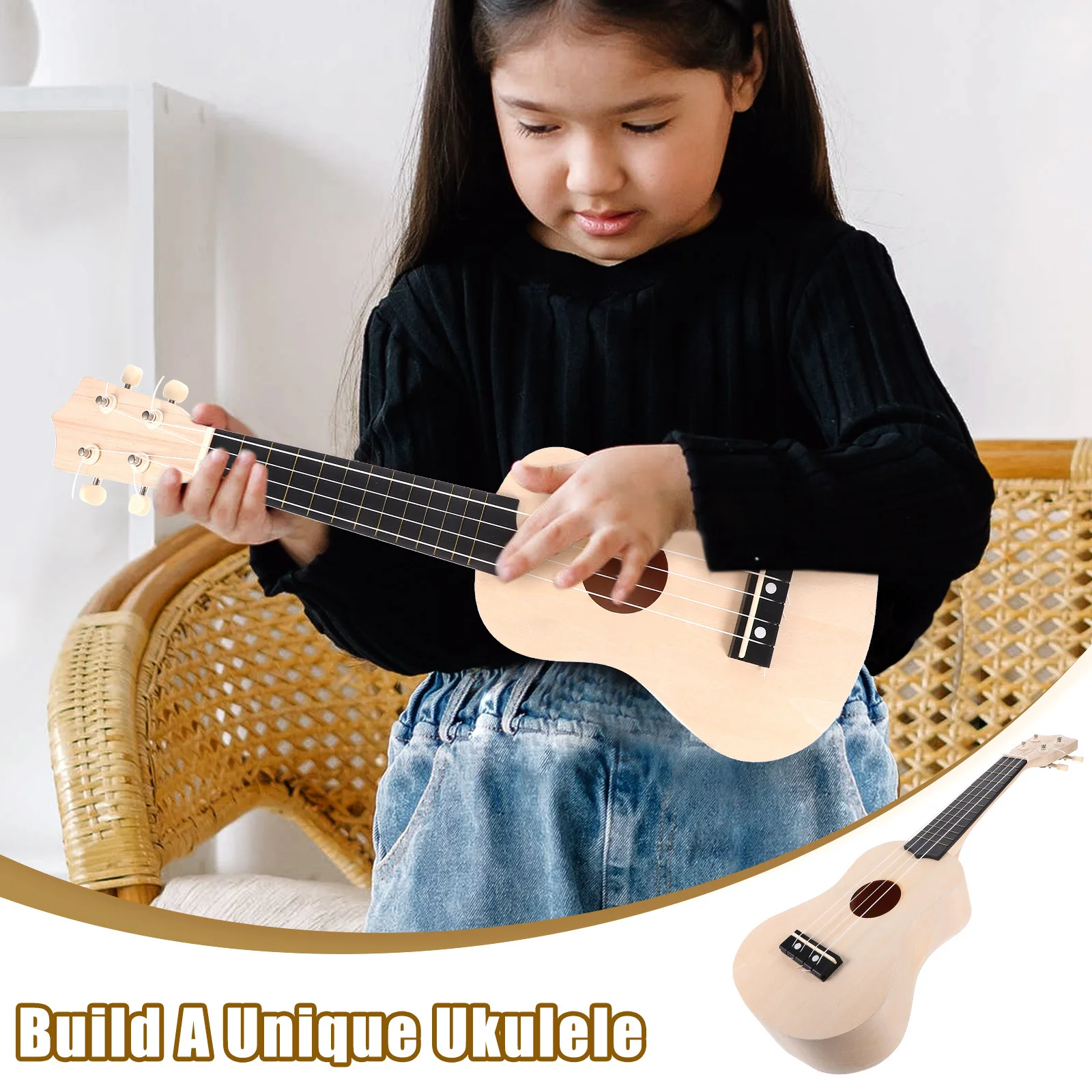

1Set Ukulele DIY Kit Unfinished Basswood Material Easy Assemble Hand Painting Musical Instrument Craft Ukulele DIY Kit