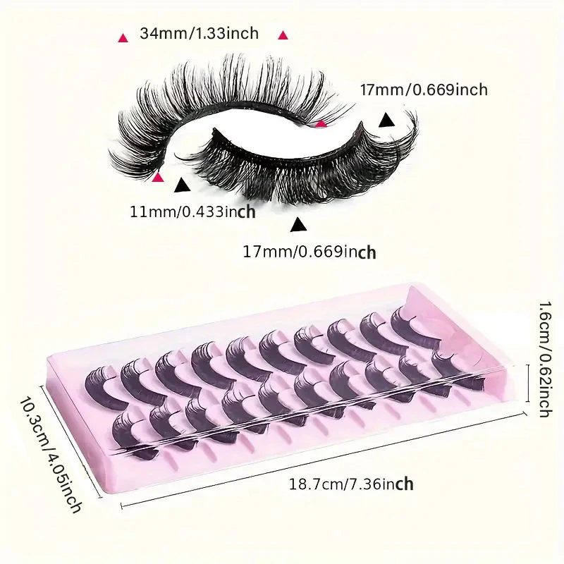 Dramatic Volume False Eyelashes - 10 Pairs, Perfect for Everyday Makeup for Travel