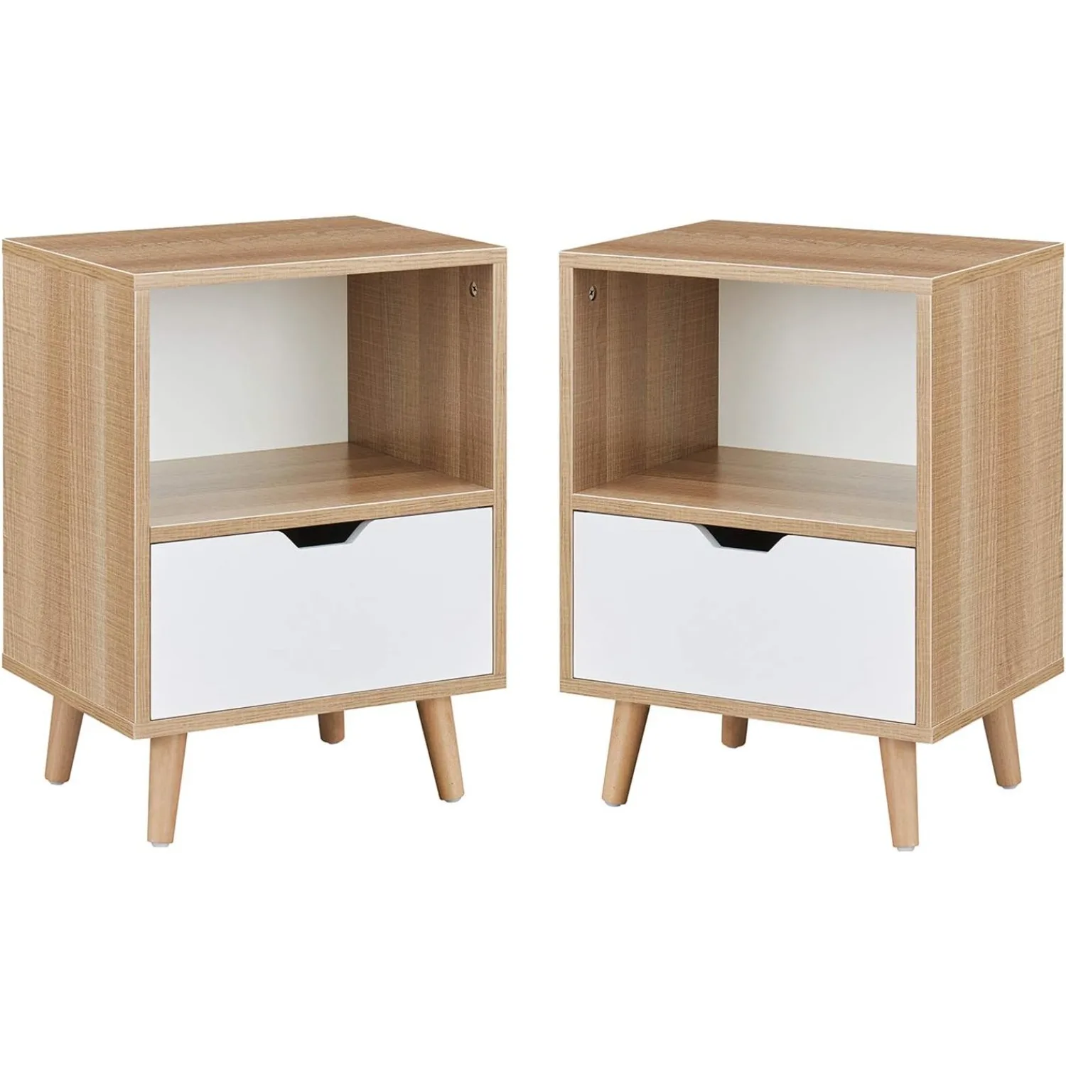 

Wooden Bedroom 2-Tier Nightstand End Side Table with Open Shelf, 4 Anti-Slip Rubber Padded Legs