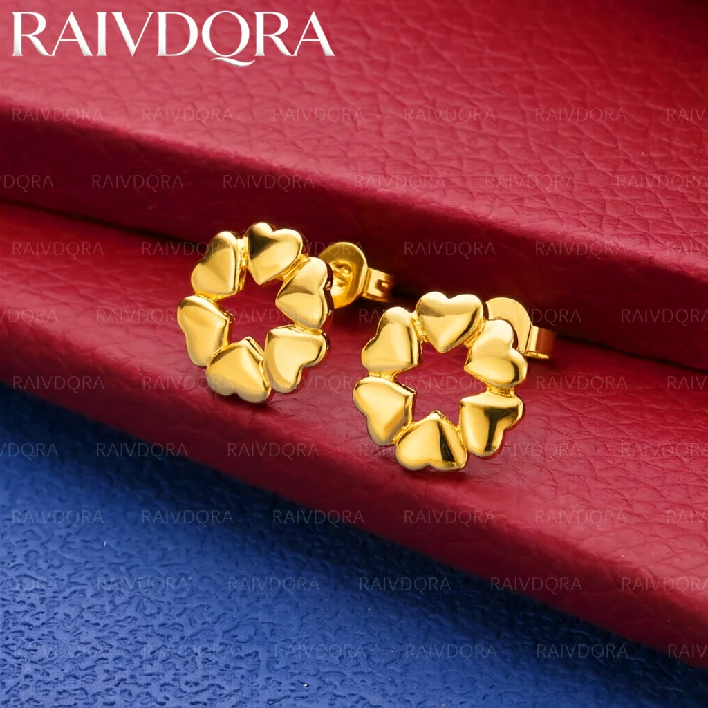 18K Gold Plated Hearts Flower Earrings Stud Earrings For Women Anniversary Gift Popular Wild Fashion Romantic Jewelry