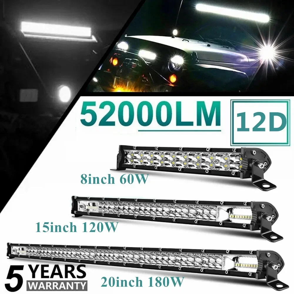 High Power 12D Led Light Bar 60W 120W 180W 240W 300W Led Work Lights Spot Flood Combo Beam for Truck Tractor SUV ATV Offroad