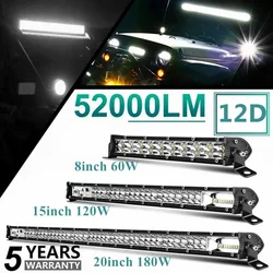 고출력 12D LED 라이트 바, LED 작업 조명, 스팟 플러드 콤보 빔, 트럭 트랙터 SUV ATV 오프로드용, 60W, 120W, 180W, 240W, 300W