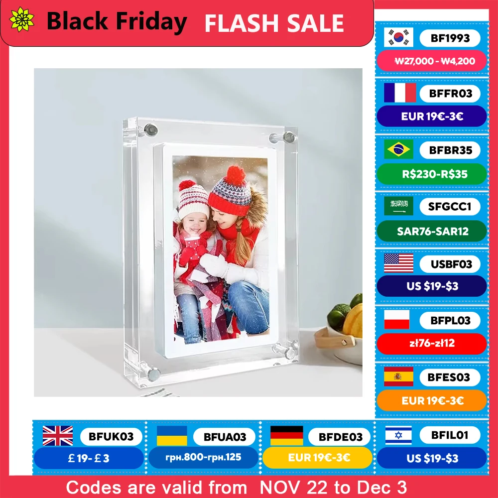 Cuttest Gift Acrylic Digital Photo Frame 5 Inch 1000mAh Vertical Display IPS Screen 2G Memory Battery Porta Retrato Digital