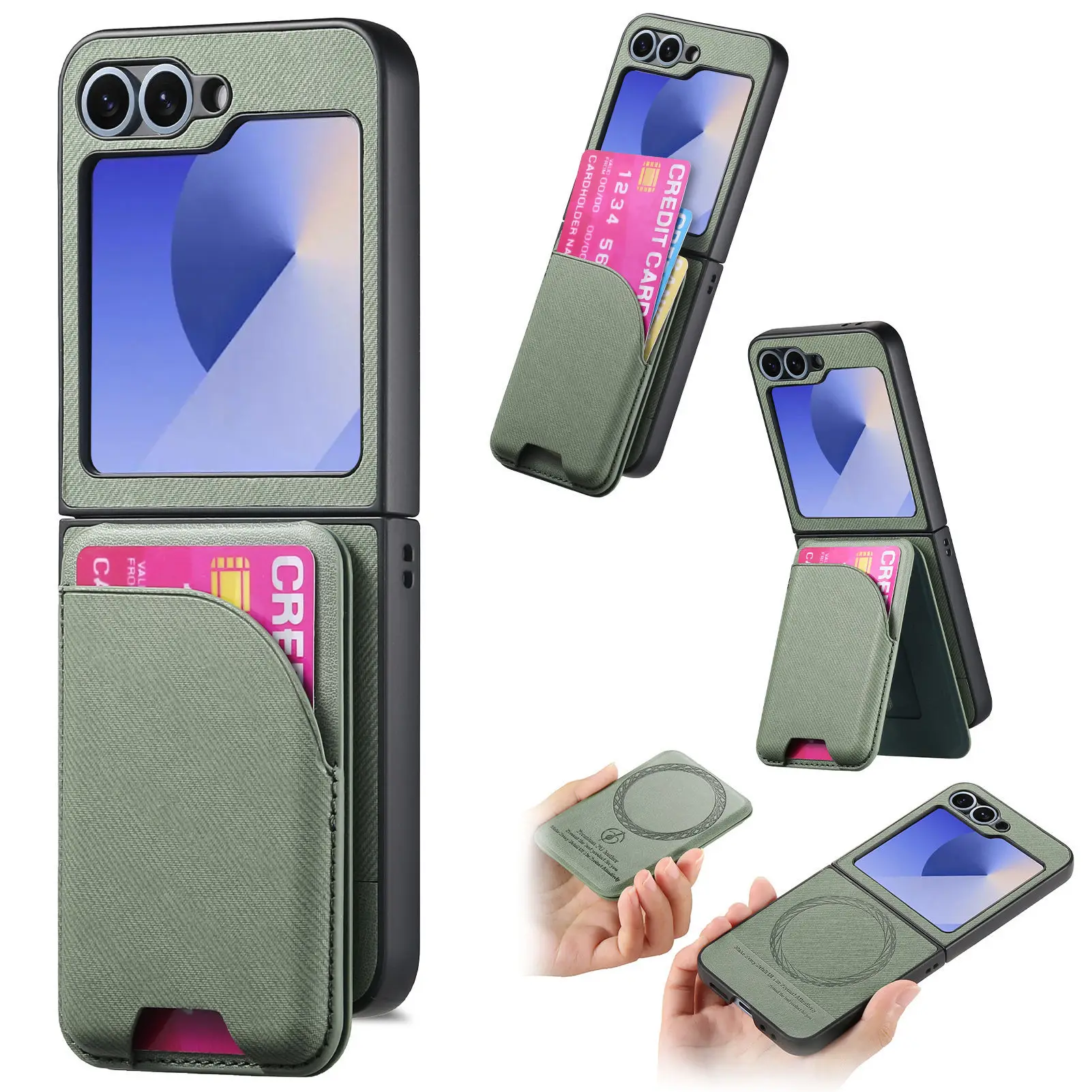 

Leather Magnetic Wallet Phone Case for Samsung Galaxy Z Flip 7 fe 6 5 4 3 with Detachable Card Holder 2 in 1 Cover