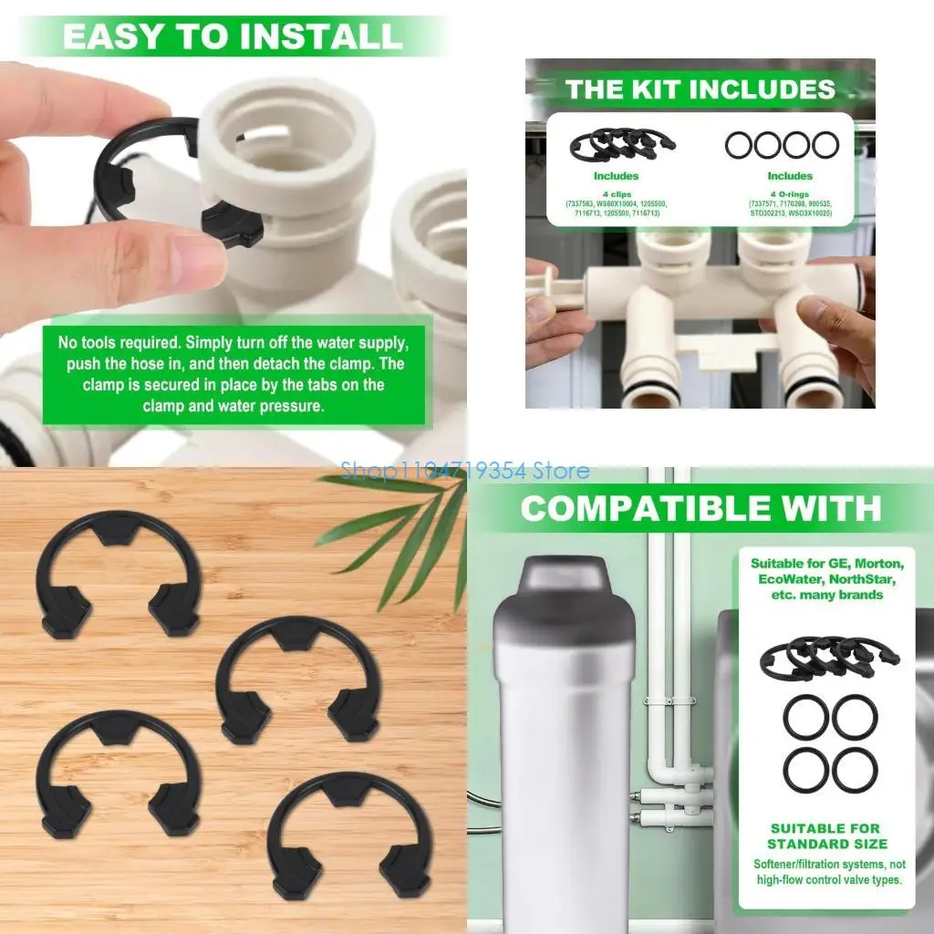 0XLD Complete Soft Water System Seal with Strong Plastic Clip & Flexible Rubber O Rings 7337571 7170288 for Quick Fix