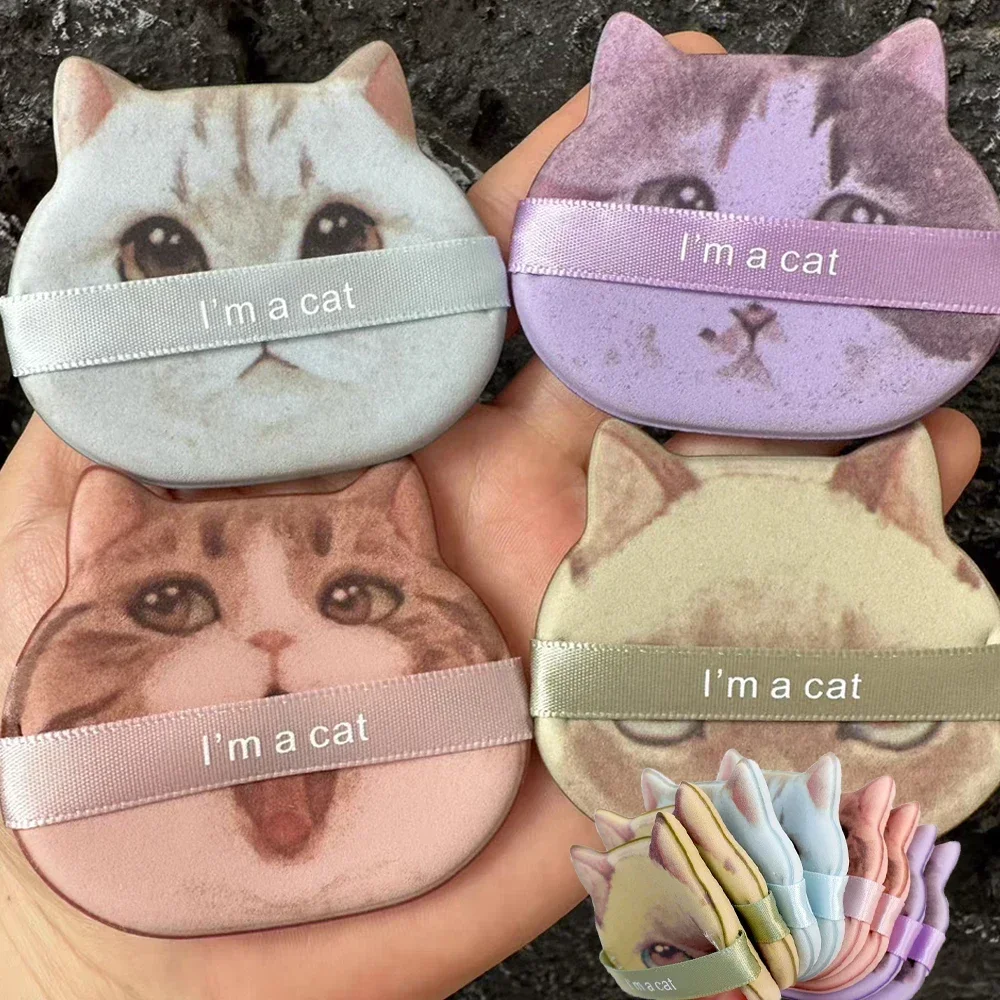 1/12pcs Kitty Air Cushion Powder Puff Cute Cat Cosmetic Puffs Hydrophilic Non-latex Facial Foundation Beauty Tool Dry Wet Makeup