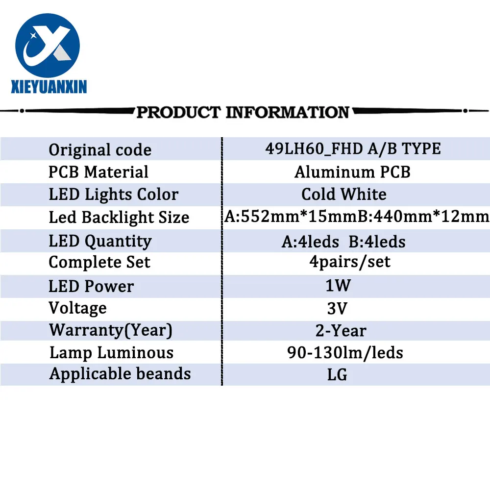 Tira de luces LED de retroiluminación, accesorio para televisor de 49 ", 3V, 1W, CSP, + 3-led 4-led, tipo A, 49 lh60 _ FHD, HC490DUN, LT-50C550, 4 pares/set