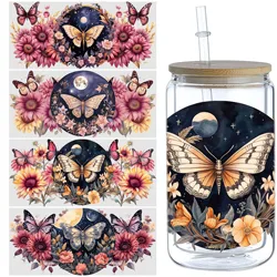 5pcs/set Butterfly Moon Sticker UV DTF Transfer Sticker Libbey Glass DIY Packaging Transfer Sticker For 16oz Glass