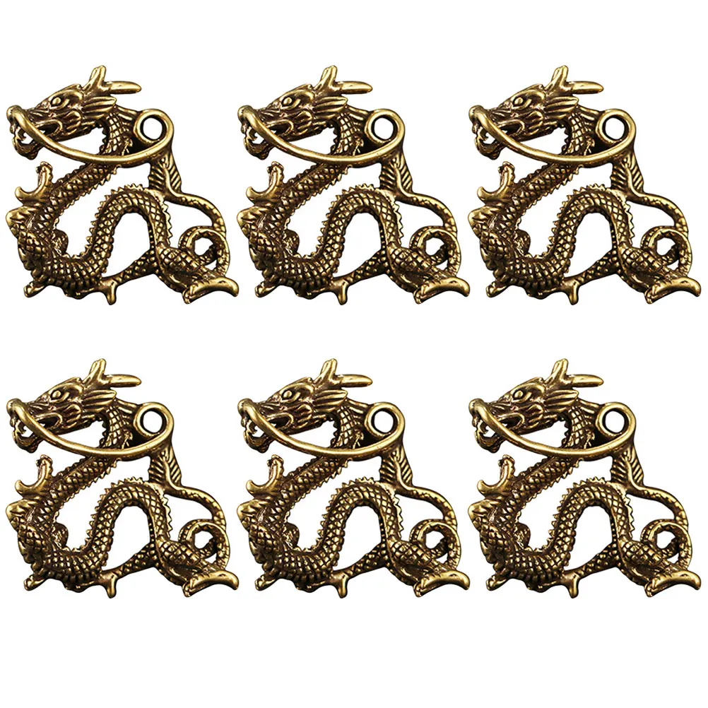 

6pcs Pure Copper Dragon Keychain Decorative Chinese Style Metal Pendants Durable Retro DIY Crafts Jewelry Accessories