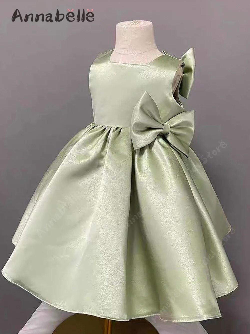 Annabelle-Vestidos sencillos para baile de graduación, dos decoraciones de lazo, vestido de cumpleaños elegante para niña, vestidos para bodas