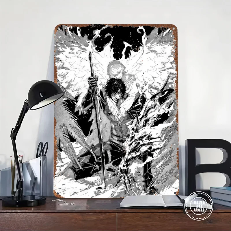 Angel Embracing a Knight With Sword Poster Retro 3D Printed Metal Signs Customized Wall Hanging Gift for Aesthetic Room Decor