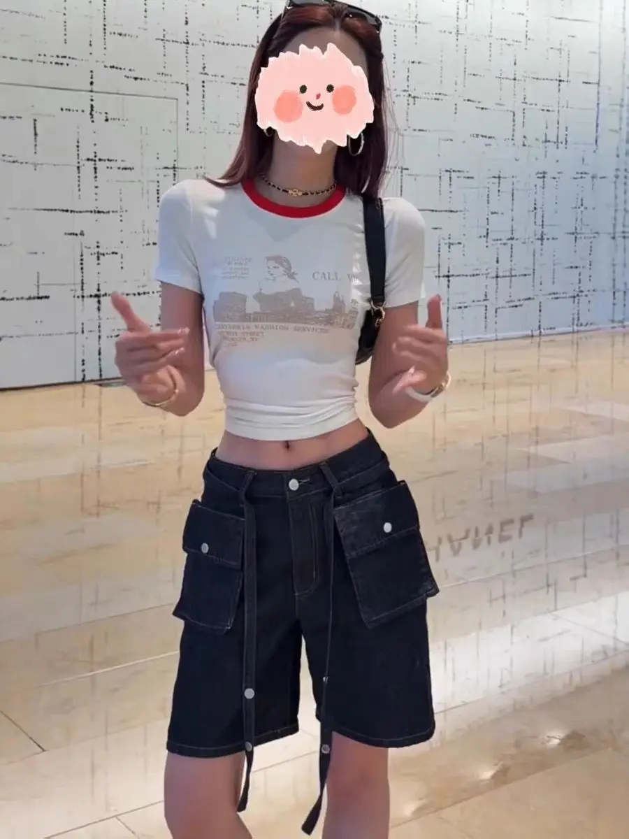 Y2K Women American Detachable Multi Pocket Cargo Jeans New High Waist Loose Straight Women Wide Leg Denim Pants Vintage Casual