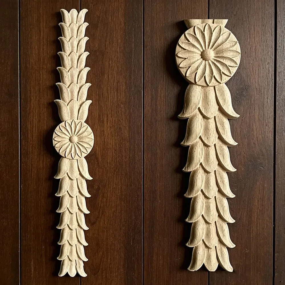 4PCS 40cm Wood Carving Decal Bed Windows Wooden Miniatures Unpainted Furniture Cabinet Decorative Figurines Applique Home Decor