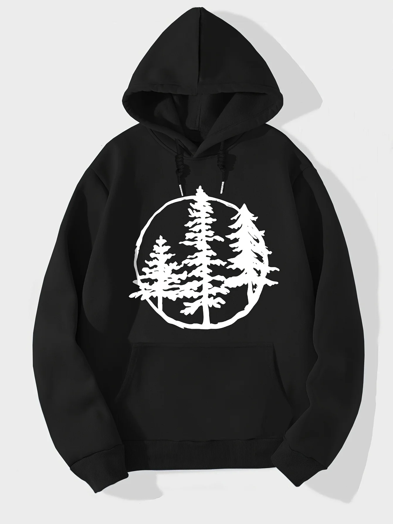 Trend Wild Build Tree Print Men Hooded Sweatshirt Autumn and Winter Daily Outdoor Sports Loose Fitness Casual Warm Street Style