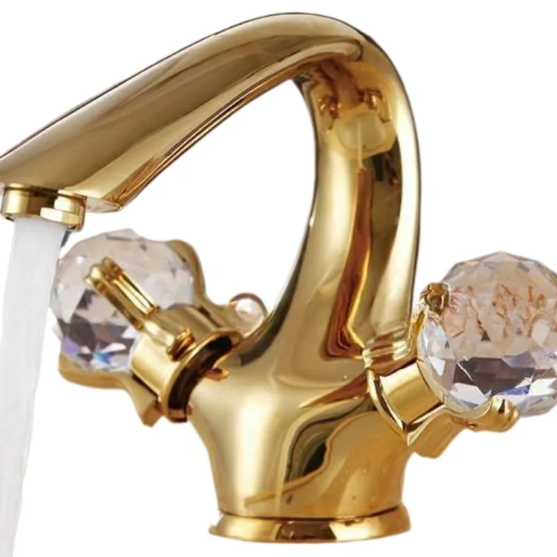 

Basin hot and cold faucet All copper wash basin Antique faucet Gold European