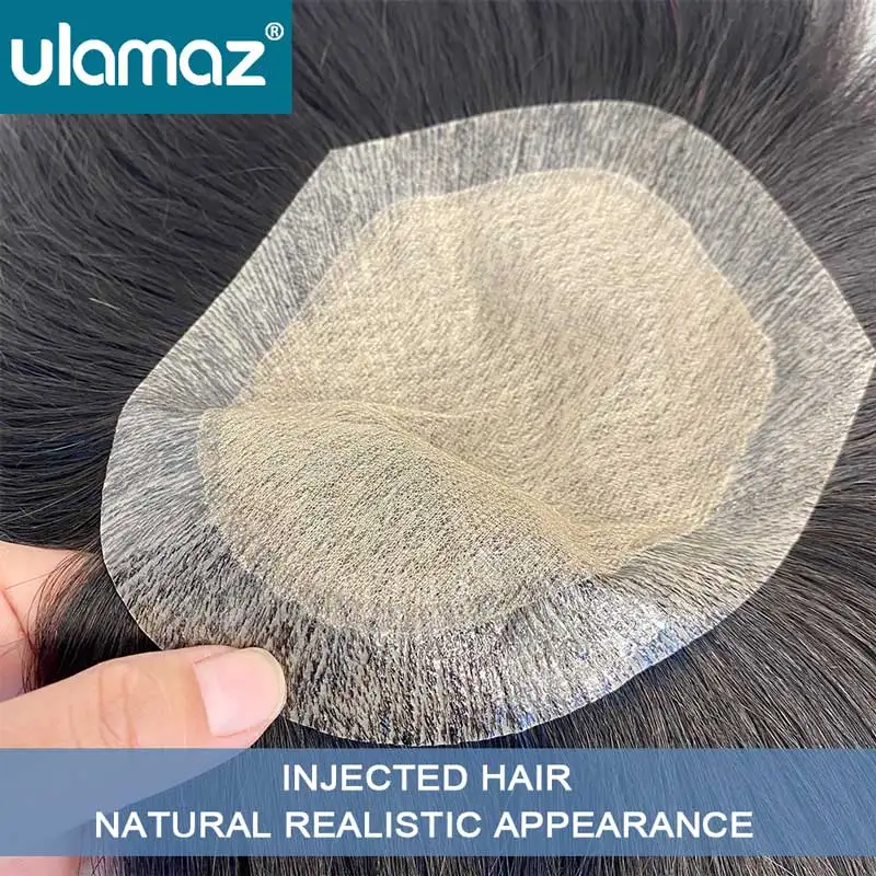 Toupee Hair Men Injected Microskin Male Hair Prosthesis 100% Density Human Hair Men's Wig Natural Hair System For Men Brazil