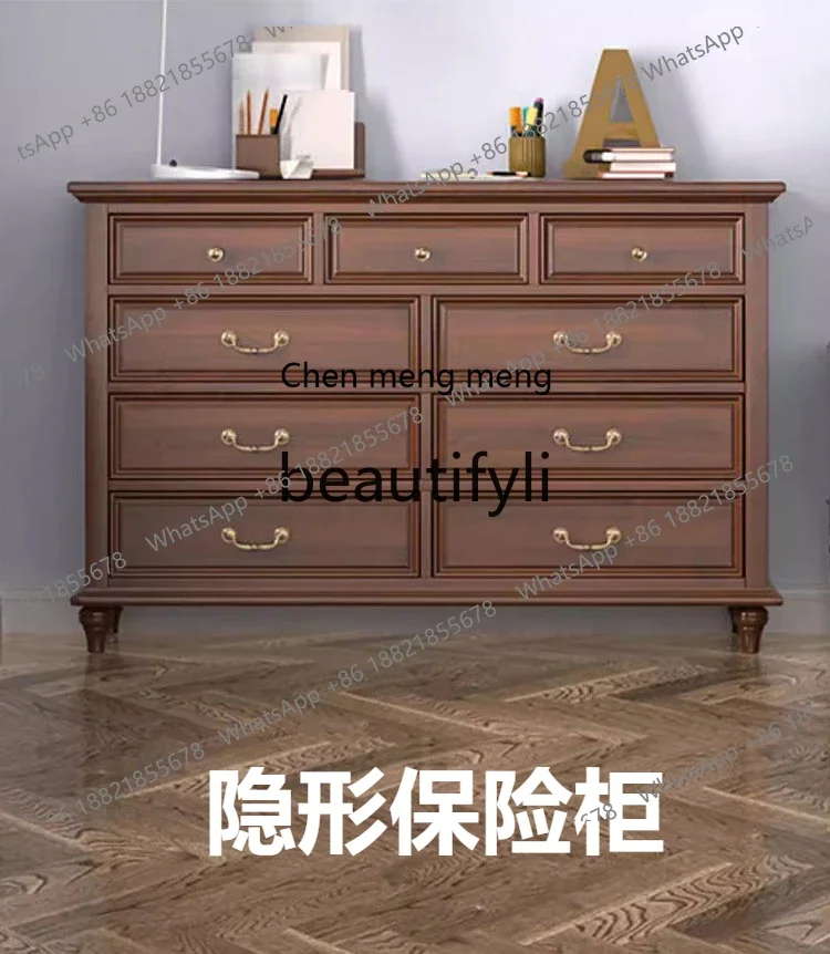 D5556 American solid wood nine-chest cabinet invisible safe smart fingerprint password anti-theft drawer 85cm