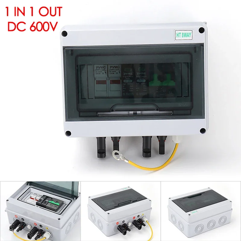 DC 600V 1 In 1 Out Solar Photovoltaic PV Combiner Box With Lightning Protection DC Fuse MCB SPD Waterproof Box IP65