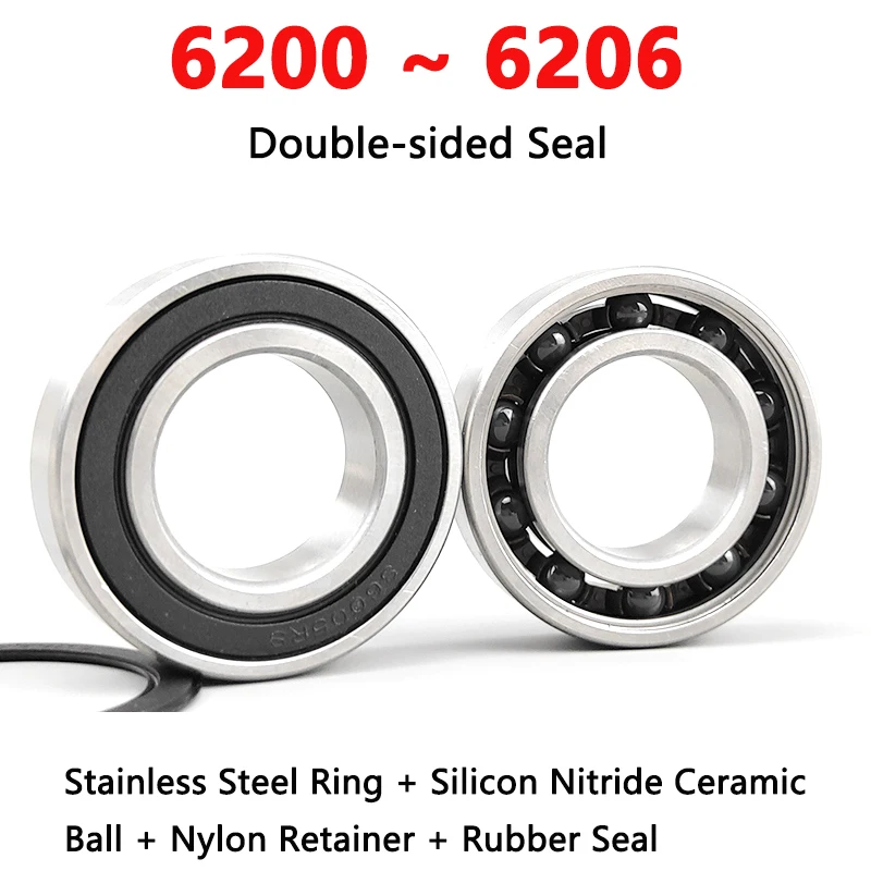 1pcs P5 Grade Stainless Steel Bicycle Ceramic Ball Bearings 6200 6201 6202 6203 6204 6205 6206 Double-sided Seal Hybrid Bearing