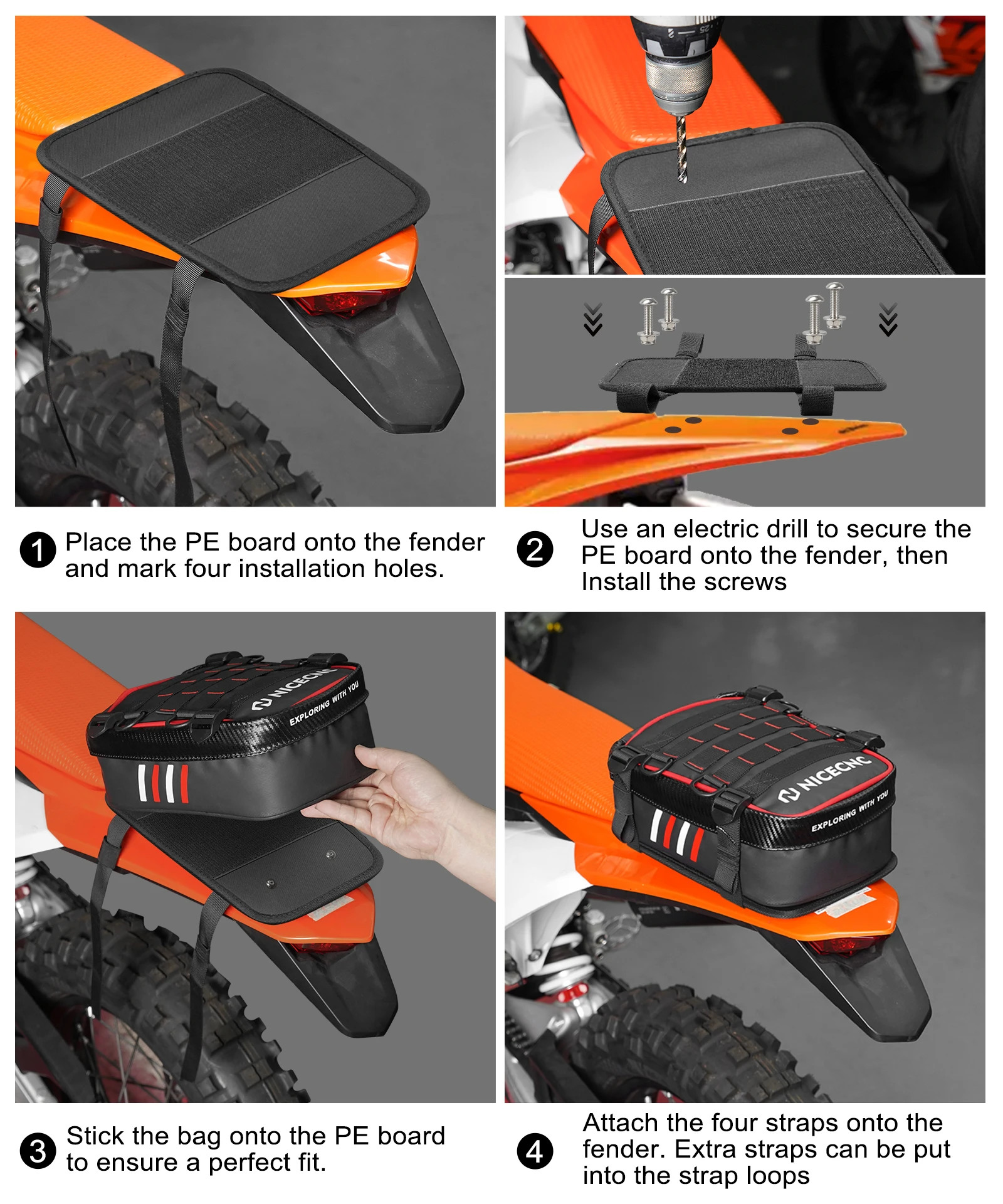 For Surron Light Bee Stark Varg EX MX Rear Fender Mudguard Bag For KTM Husqvarna GasGas Beta Sherco Honda Yamaha Suzuki Kawasaki