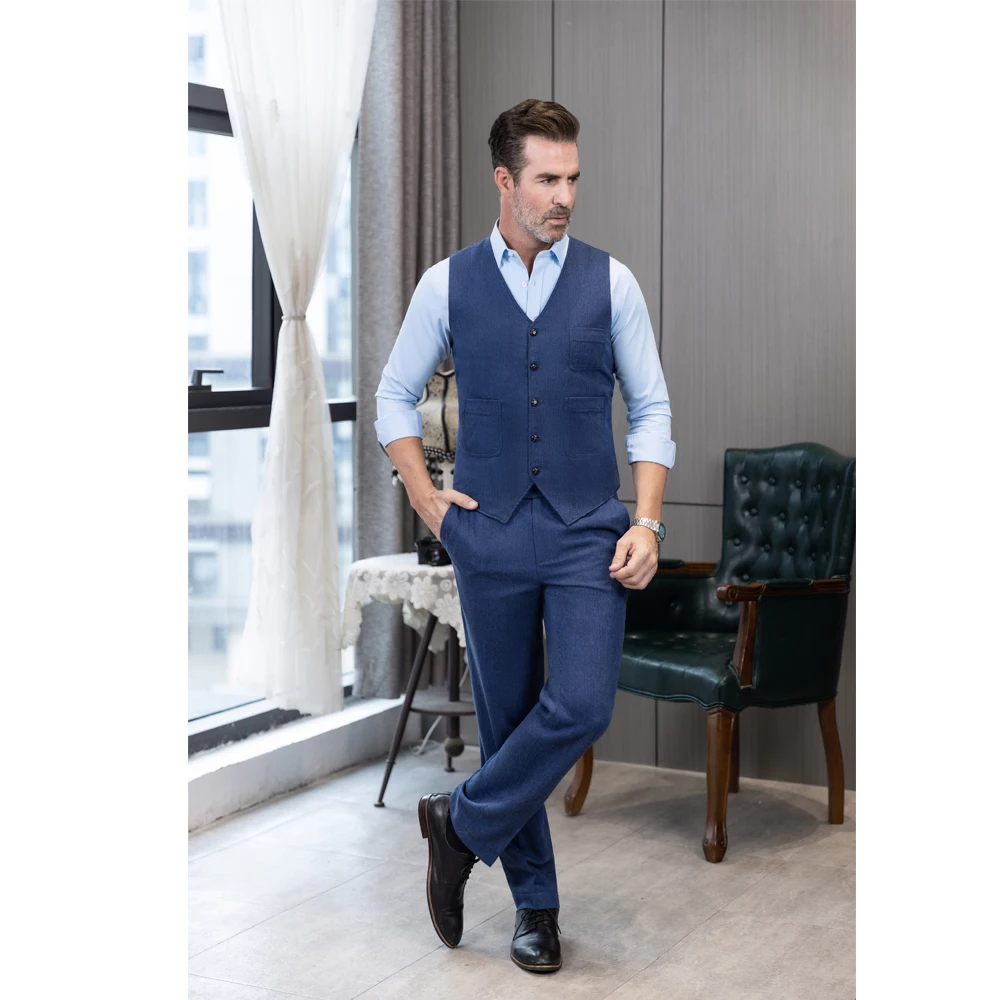 2024 Men's Pants Vest Spring V-Neck Fashion Solid Loose Pants Men Business Male Waistline Casual Trousers Formal