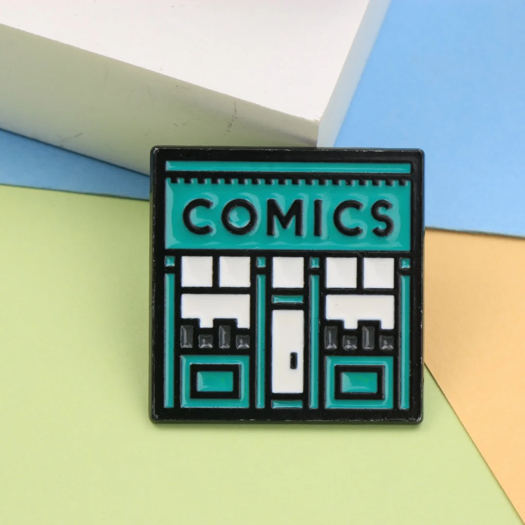 Retro Comics Store Enamel Lapel Pin Geek Book Shop Metal Badge Backpack Clothes Decor Pin Cartoon Fan Aesthetic Gift